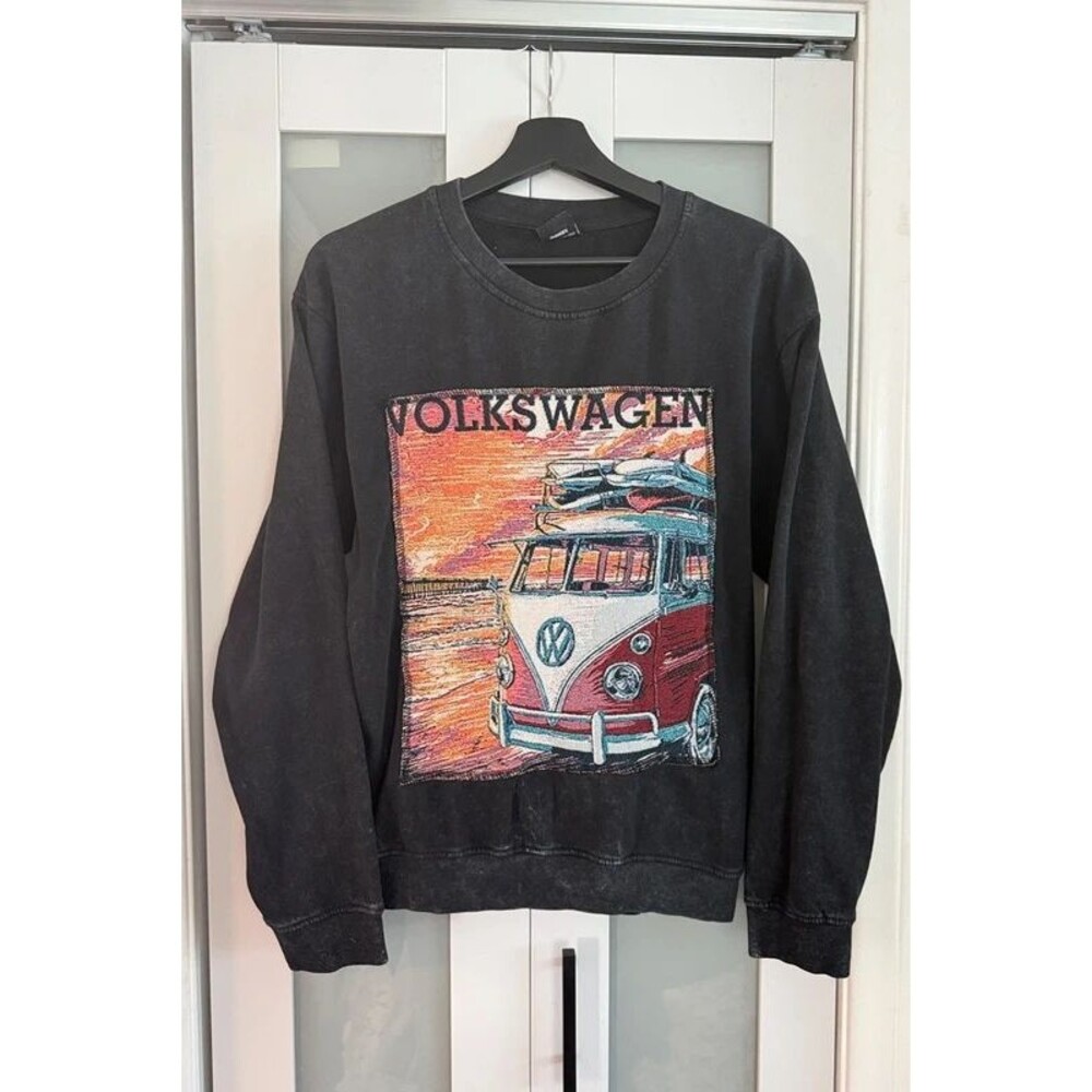 Volkswagen VW Bus Tapestry Surf Graphic Sweatshirt Washed Black S